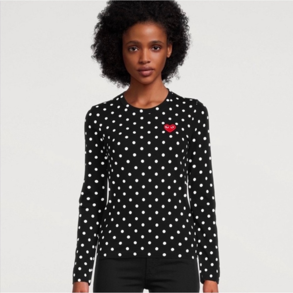 Comme des Garçons PLAY Polka Dot Long Sleeve Top Red Heart Black White